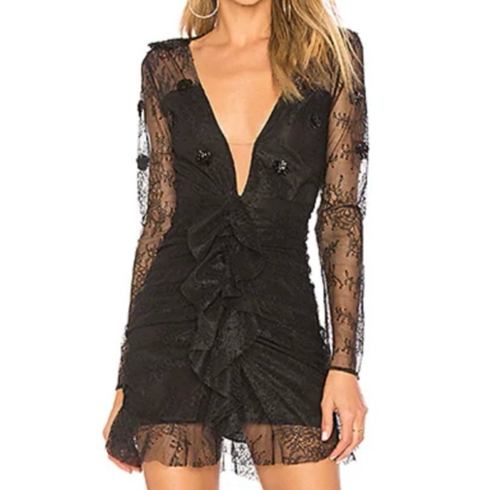 NWT For Love & Lemons Daisy Black Lace Sequin Dress